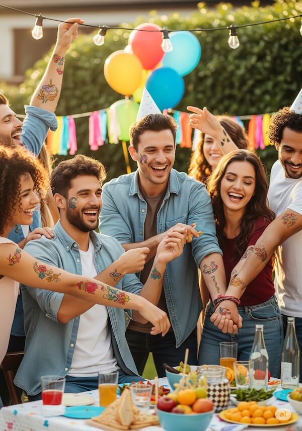 Erwachsene mit temporären Tattoos